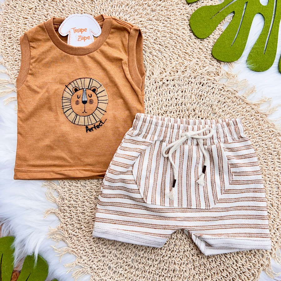 Conj. Regata Lion Perfect e Bermuda em Linho - Ferrugem e Areia